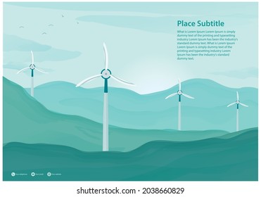 Green Energy Concept , Silhouette Of Landscape View Of Wind Power Turbine Among Mountain Hill With Sky In The Early Morning