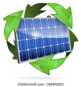 Green Energy Concept with Solar Panel and Recycling Symbol, vector isolated on white background