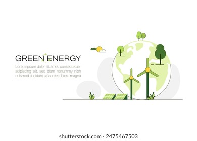 Green Energy Concept. Sustainable renewable energy sources. Environmental, Social, and Corporate Governance concept. Flat Vector illustration.