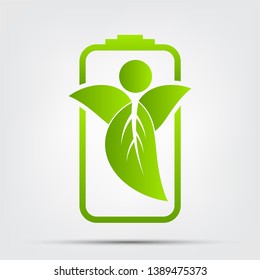 Green Energy Concept.Ecology Leaves Battery,vector illustration 