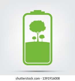 Green Energy Concept.Ecology Leaves Battery,vector illustration