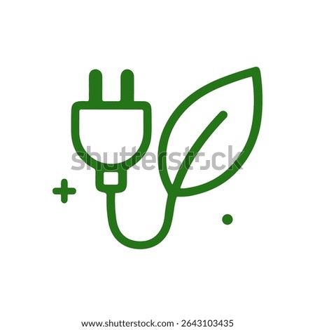 Green energy cord with leaf design. Icon symbol illustration