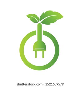 Green Energy Design leaf and power logo template