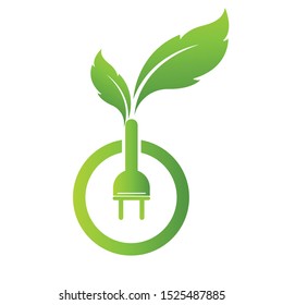 Green Energy Design leaf and power logo template