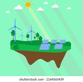 Green energy. Earth with icons of ecology, environment. Vector illustration