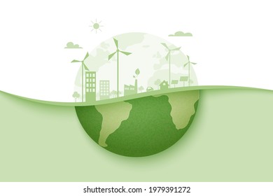 Green energy and eco city background.Ecology and Environment conservation resource sustainable concept.Vector illustration.