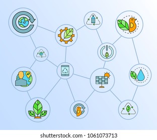 green energy and eco concept network diagram in blue background