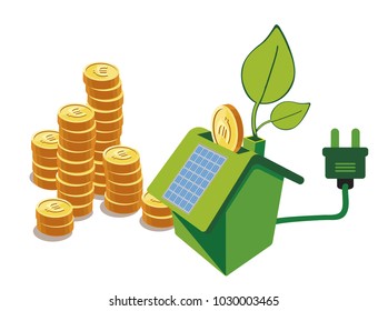 Green energy an eco friendly house - solar energy, Vector concept illustration.