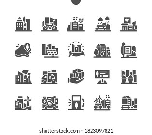 Green energy and eco friendly modern city. Concept eco house. Landscape with ecology concept. Environmental ecosystem. Vector Solid Icons. Simple Pictogram