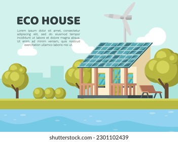 Green Energy and Eco Friendly Modern House Banner Vector Template