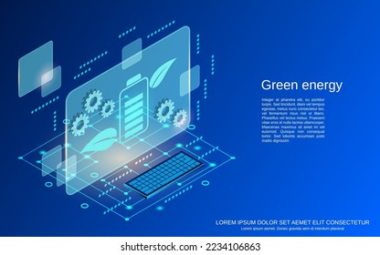 Energía verde, tecnología ecológica, ecología, tecnología renovable, protección del medio ambiente ilustración del concepto de vectores