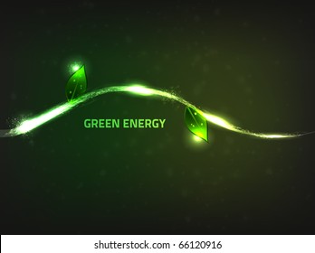 Green energy eco vector design with abstract vine running through composition on dark background