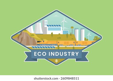 Green Energy and Eco-Factory Badge or Label. Sustainable Industry Concept Vector