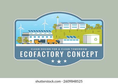 Green Energy and Eco-Factory Badge or Label. Sustainable Industry Concept Vector