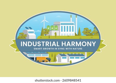 Green Energy and Eco-Factory Badge or Label. Sustainable Industry Concept Vector