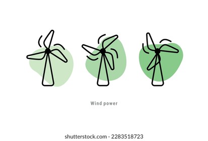 Green energy. Ecology concept. Wind power plant on white background. Air electricity: wind turbine, wind motor, wind-driven powerplant. Wind power icons