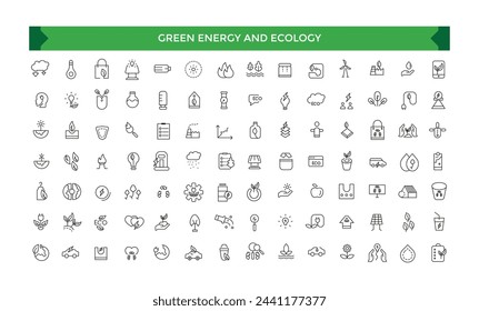 Green energy and ecology icon. Ecology icons set. Recycle, eco, solar power, wind power, nature, electric car icons and more signs.