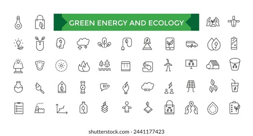 Green energy and ecology icon. Ecology icons set. Recycle, eco, solar power, wind power, nature, electric car icons and more signs.