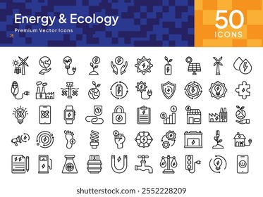 Pacote de Ícones de Energia Verde e Ecologia para Soluções Sustentáveis, Mudanças Climáticas e Objetivos Ambientais Futuros