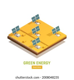 Green energy ecology isometric colored composition with system for solar power generation vector illustration