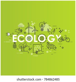 Green energy, ecology lifestyle, recycle. Icons. Vector design template in linear style for your design