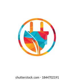 Green energy electricity logo concept. Electric plug icon with leaf.	