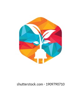Green energy electricity logo concept. Electric plug icon with tree.	