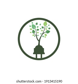 Green energy electricity logo concept. Electric plug icon with tree.	