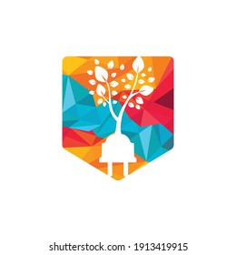 Green energy electricity logo concept. Electric plug icon with tree.	