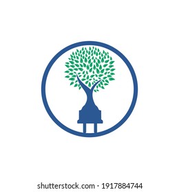 Green energy electricity logo concept. Electric plug icon with tree.	