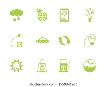 green energy environment icons set flat style vector illustration