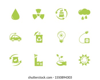 green energy environment icons set flat style vector illustration