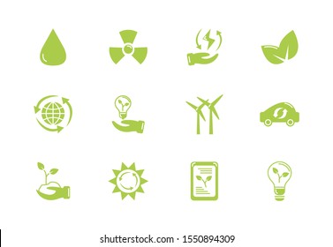 green energy environment icons set flat style vector illustration