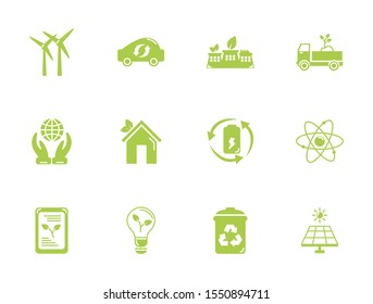 green energy environment icons set flat style vector illustration