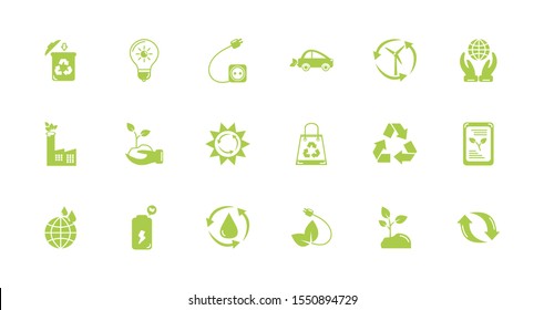 green energy environment icons set flat style vector illustration