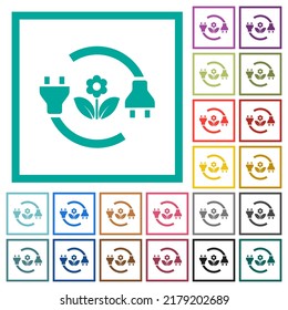 Green energy flat color icons with quadrant frames on white background