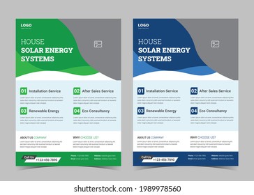 Green Energy Flyer Design. Solar Energy Leaflet Template. Go Green Save Energy Poster Flyer Design