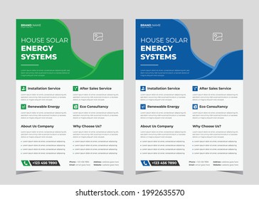 Green energy flyer design. Solar energy leaflet template. Go green save energy poster flyer design