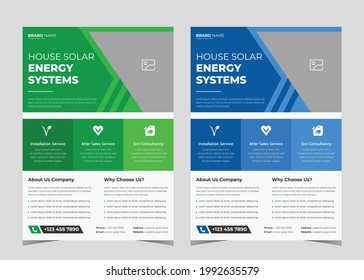 Green energy flyer design. Solar energy leaflet template. Go green save energy poster flyer design