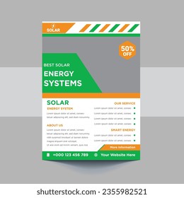 Green energy flyer design. Solar energy leaflet template. Go green save energy poster flyer design