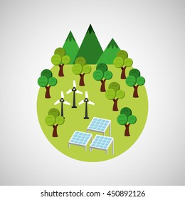green energy in a forest with trees, vector illustration