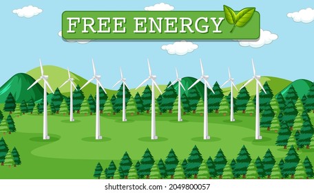 Energía verde generada por la ilustración de turbinas eólicas