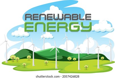 Green energy generated by wind turbine illustration
