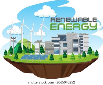 Green energy generated by wind turbine illustration