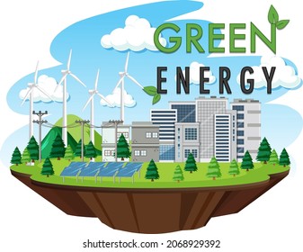 Green energy generated by wind turbine illustration