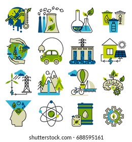Green energy, go green, alternative fuel. For info graphics and graphic design. Colorful vector illustration in modern flat line style, ecology concept horizontal web banner
