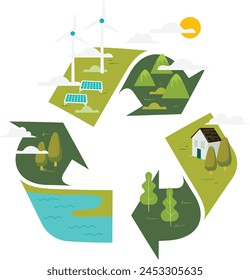 Green energy healthy world, recycle energy, environment concept vector illustration