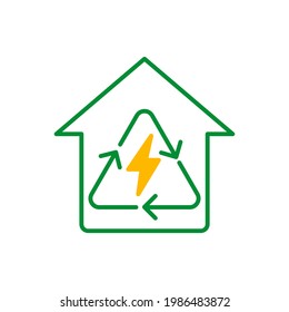 Green energy house. Home with recycle electricity symbol vector