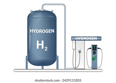 Green energy, hybrid car charging station, gas charging station, hydrogen charging station isolated on white background