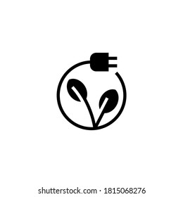 Green Energy Icon in black flat glyph, filled style isolated on white background